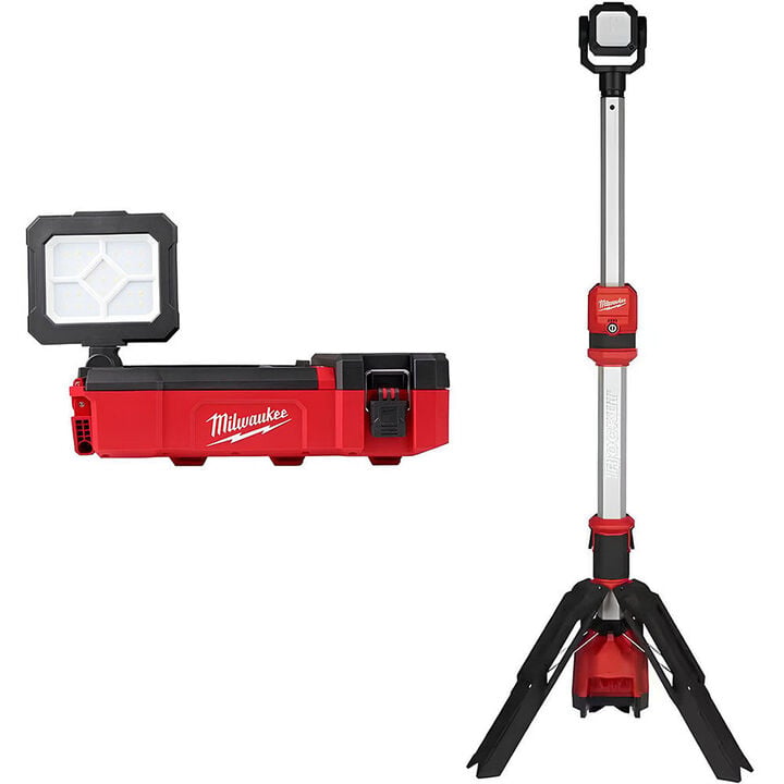Milwaukee M12 Packout Flood Light with USB, Dual Power Tower Light Bundle