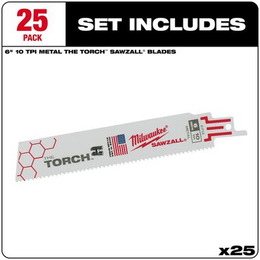 Milwaukee 6 in. 10 TPI THE TORCH SAWZALL Blades 25PK, large image number 1