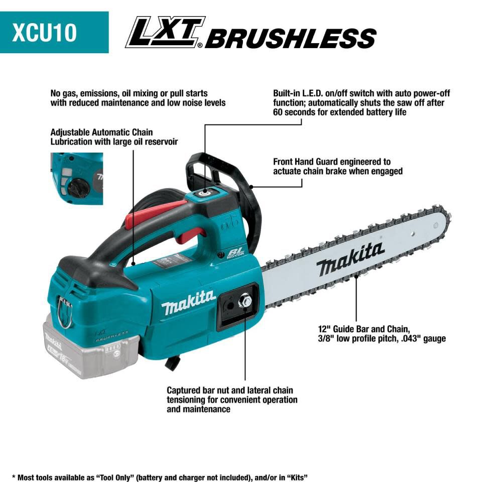 Makita Promotional 18V LXT 12 Inch Top Handle Brushless Cordless Chain Saw (Bare Tool), large image number 12
