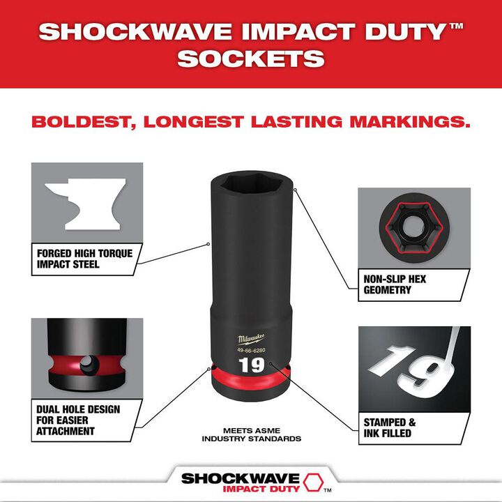 Milwaukee Promotional SHOCKWAVE Impact Duty Socket 3/8 Dr 19PC MM PACKOUT Set, large image number 5