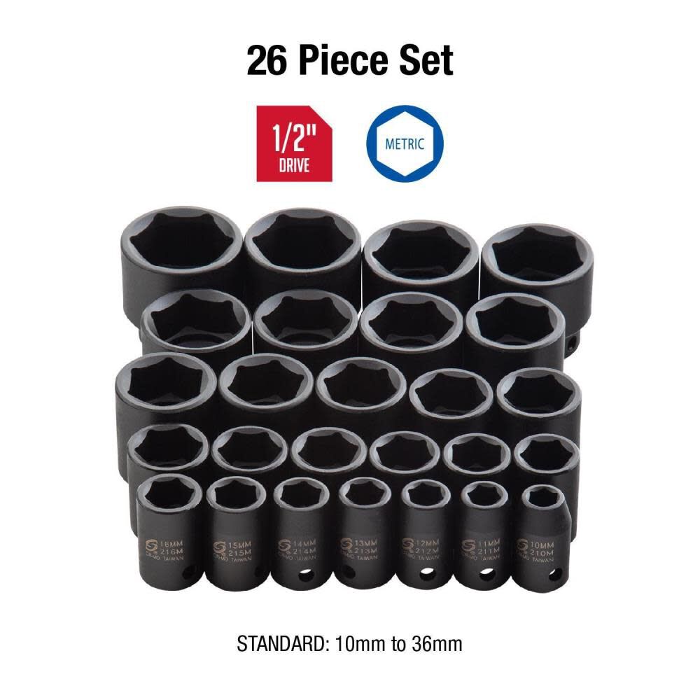 Sunex 1/2 Inch Drive 26-Piece Metric Impact Socket Set, large image number 2