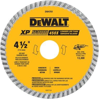 DEWALT 4.5 In Industrial Wet/Dry Diamond Masonry Blade, large image number 0