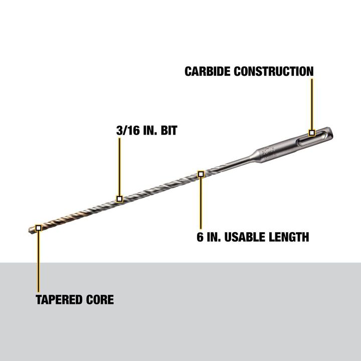 DEWALT 3/16 x 6-1/2 x 8-1/2 Inch SDS+ Hammer Bit Pack of 25, large image number 1