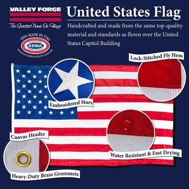 Valley Forge Flag 3 Ft. Width x 5 Ft. Height Nylon Replacement United  States Flag 20423075 - Acme Tools