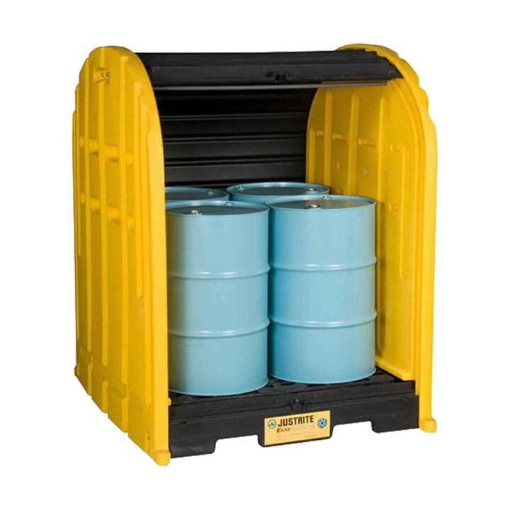 Justrite EcoPolyBlend Yellow Recycled Polyethylene 4 Drum DrumShed