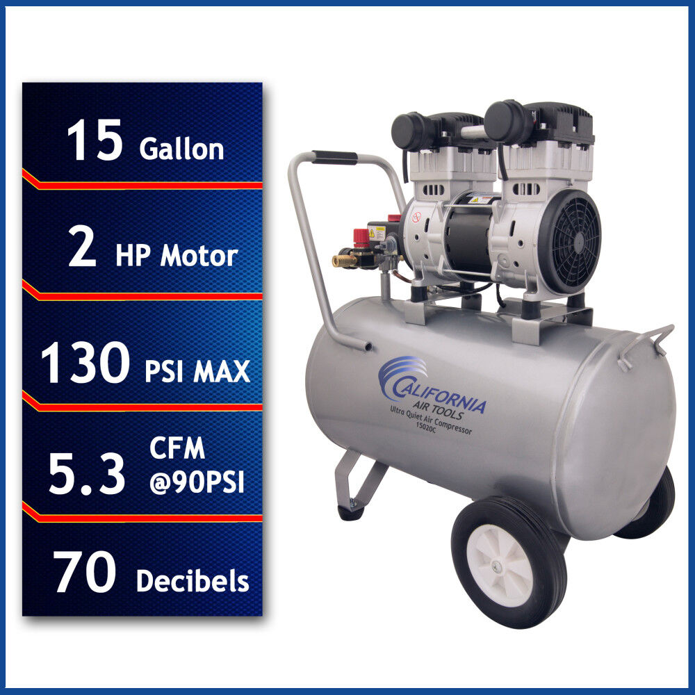 California Air Tools Ultra Quiet Oil-Free Corded 2HP 15 Gallon Steel Tank Air Compressor, large image number 2
