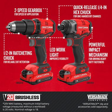 CRAFTSMAN V20* Cordless Brushless Compact Tool Combo Kit
