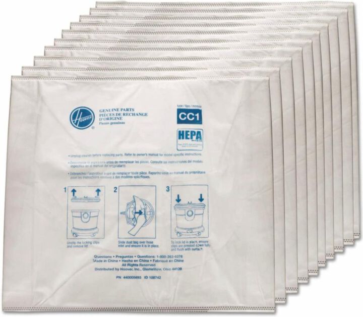 Hoover Commercial Vacuum Vacuum Bag-CC1 Hepa for Hushtone CH32008 10 Pack