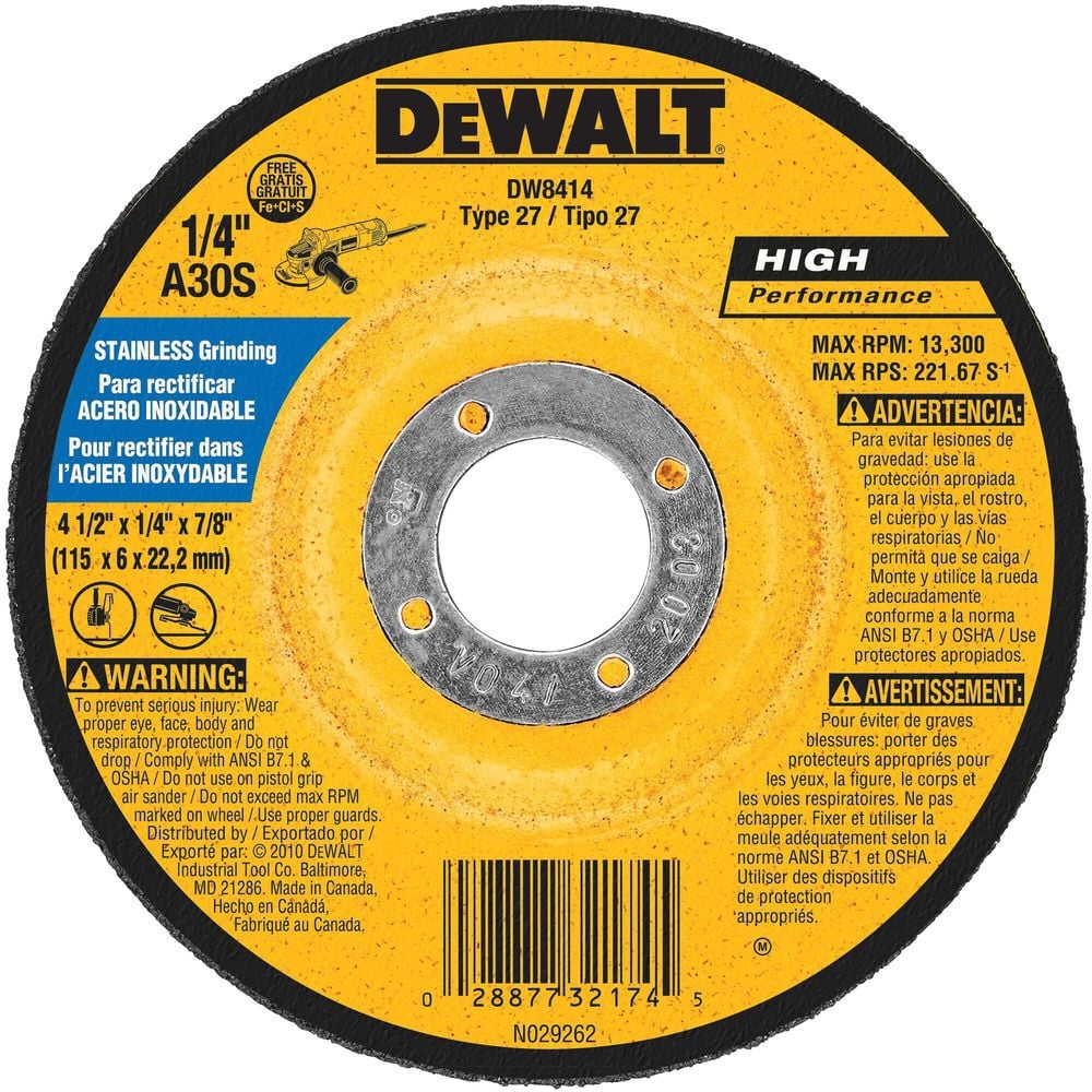 DEWALT 4-1/2-in x 1/4-in x 7/8-in Stainless GR WH, large image number 1