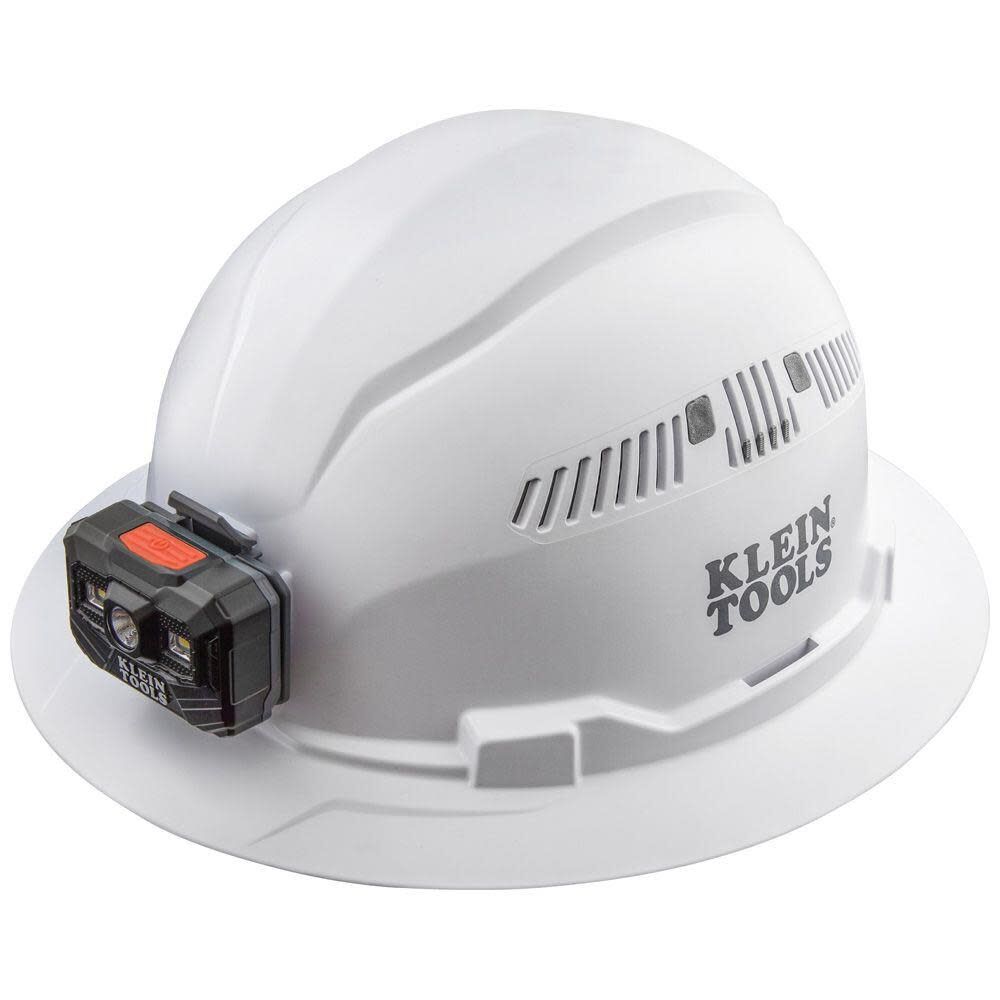 Klein Tools Hard Hat Vented Full Brim with Rechargeable Headlamp White – 60407RL