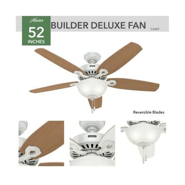 Hunter Fan Builder Deluxe Ceiling Fan 52in White White/Beech, large image number 4