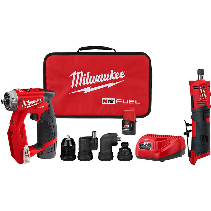 Milwaukee M12 FUEL Installation Drill/Driver & Straight Die Grinder Combo Kit Bundle, large image number 0