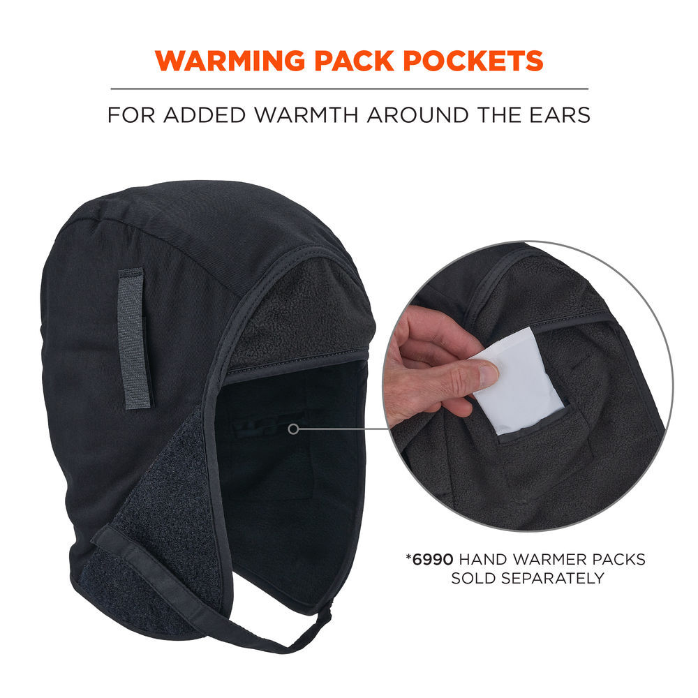 Ergodyne 6848 Short Fleece Winter Hard Hat Liner L/XL Black, large image number 6