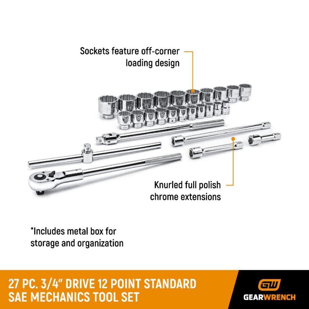 GEARWRENCH Mechanics Tool Set 27 pc. 3/4 In. Drive 12 Point SAE, large image number 6