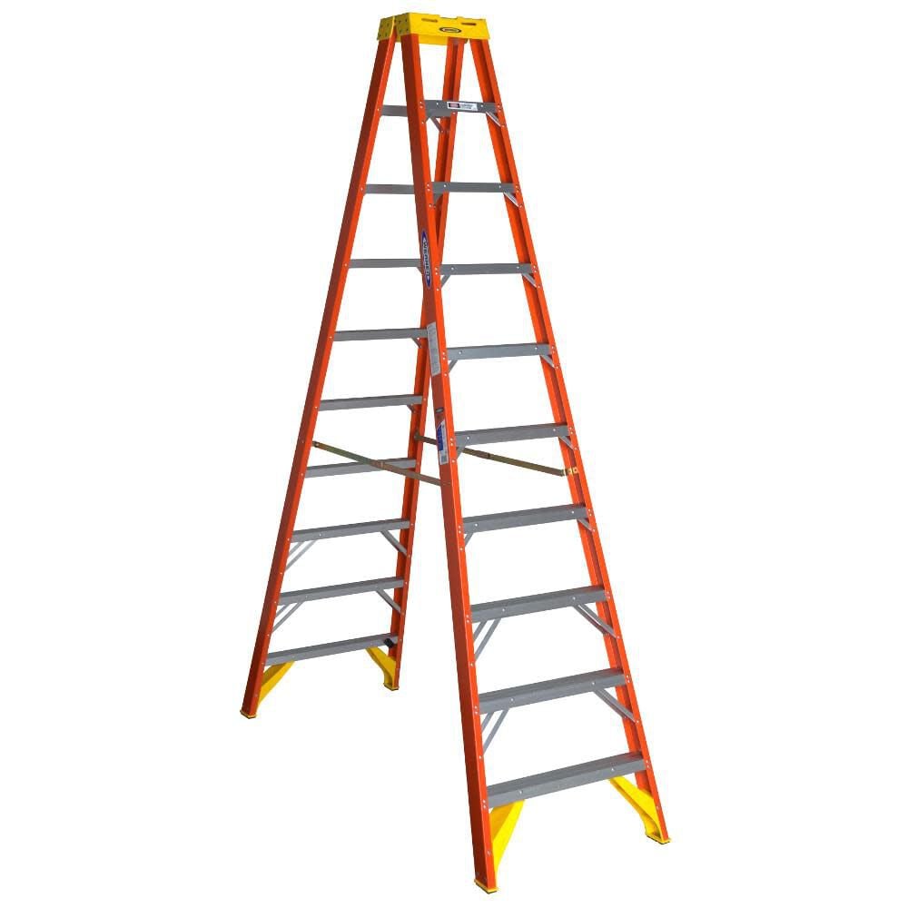Werner 10-ft Fiberglass 300-lb Type IA Twin-Step Ladder – T6210