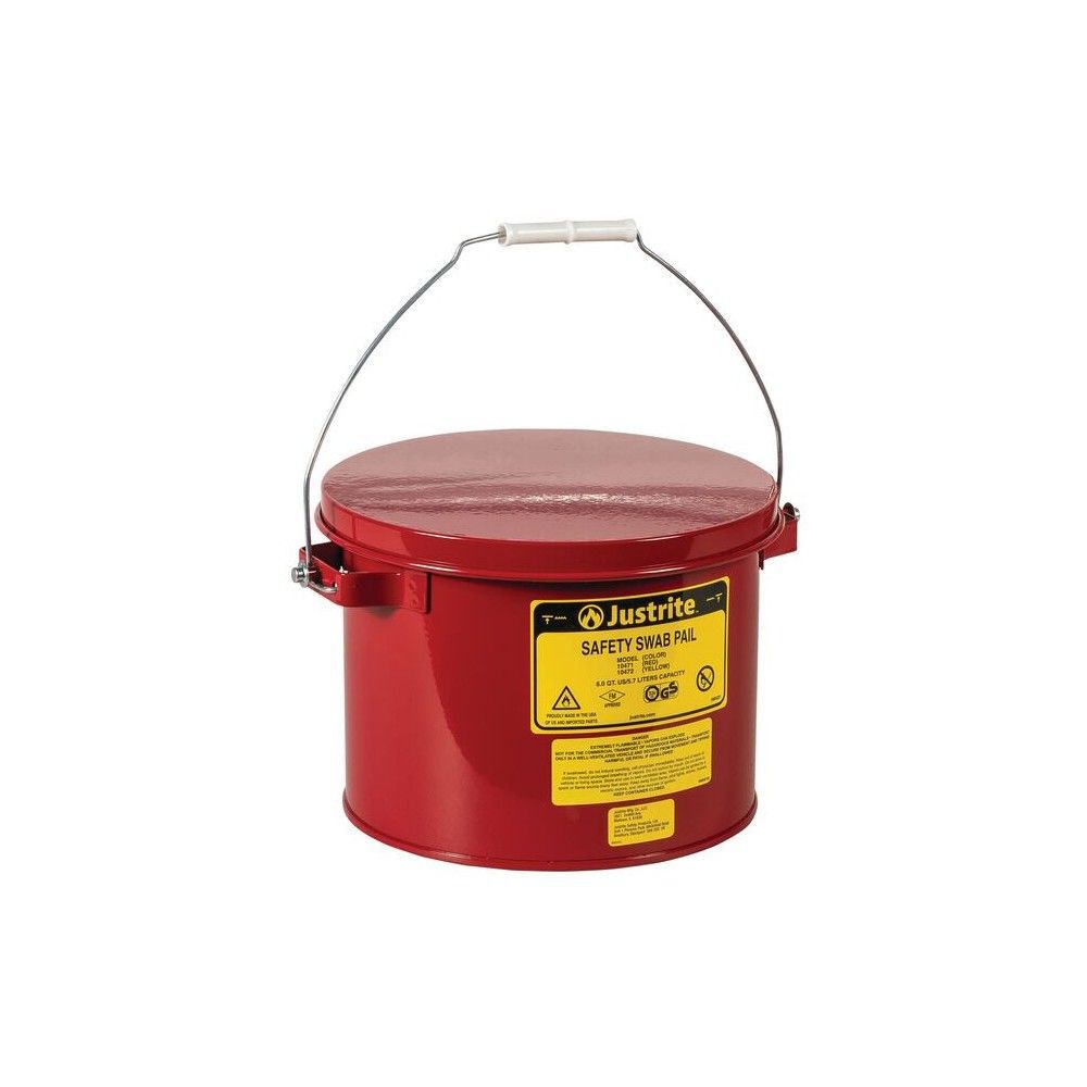 Justrite 6 Quart Red Steel Hinged Cover Swab Pail, large image number 3