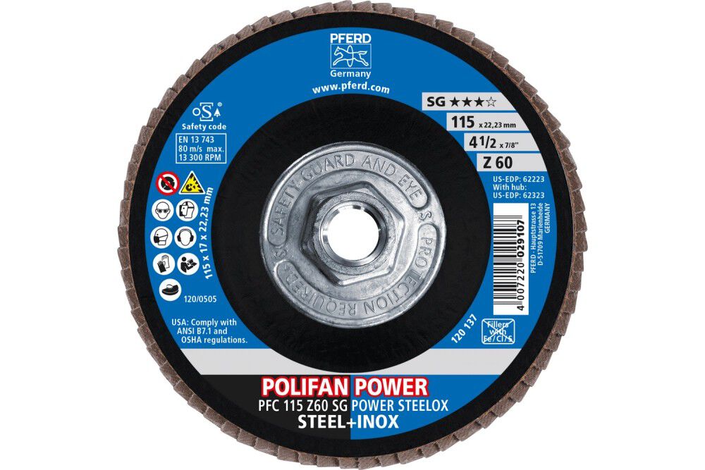 Pferd Flap Disc, 4-1/2 Inch x 5/8-11, Z SG POWER STEELOX, 60 Grit, T29, Conical, Zirconia, large image number 2