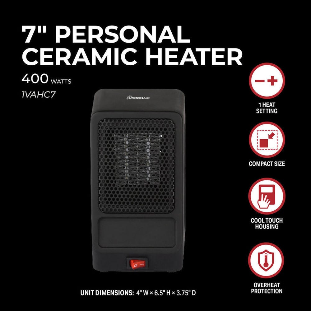 VisionAir 7 In. 400W 1365 Btu 65 Sq-Ft. Personal Ceramic Heater, large image number 4