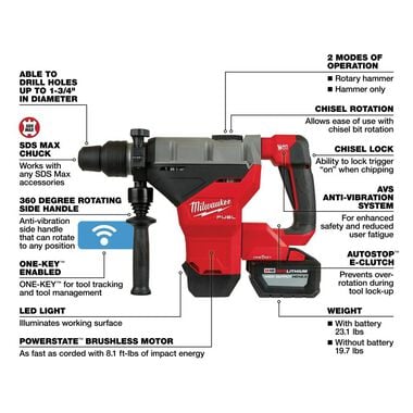 Milwaukee M18 FUEL 1 3/4inch SDS Max Rotary Hammer Kit, large image number 6