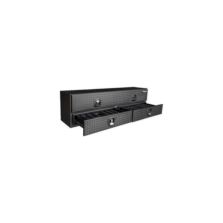 Buyers Products Company 21x18x72 Inch Textured Matte Black Diamond Tread Aluminum Heavy-Duty Flatbed Contractor With Lower Drawers, large image number 2