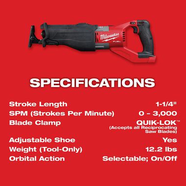 Milwaukee M18 FUEL SUPER SAWZALL (Bare Tool) 2722-20 - Acme Tools