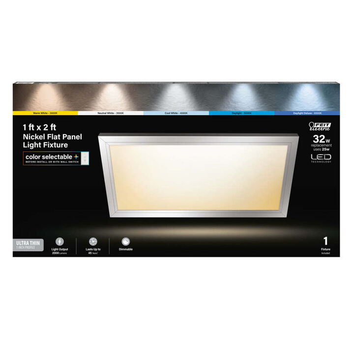 Feit Electric 1 Ft. x 2 Ft. 25W 2000 Lumens LED Flat Panel Light Fixture Nickel, large image number 1