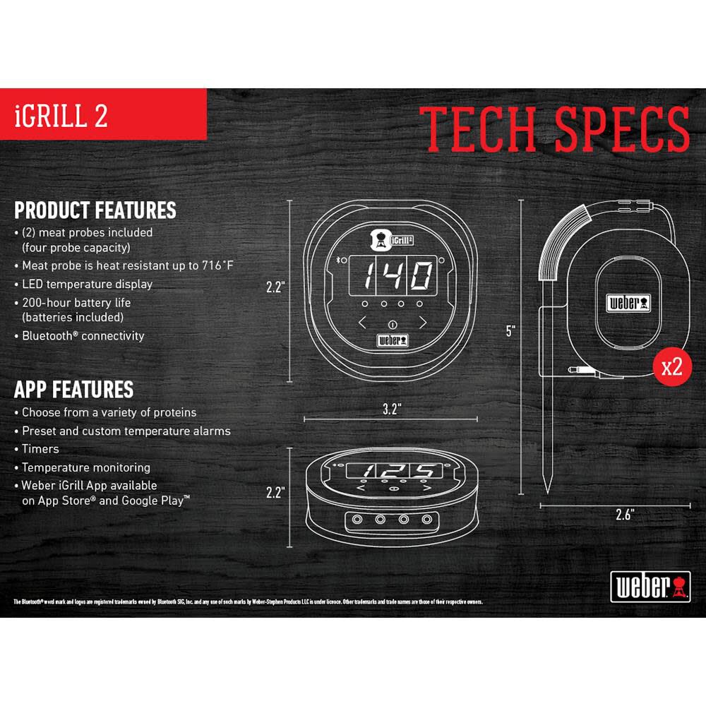 Weber iGrill 2 BlueTooth App Connected Thermometer 7203 Acme Tools