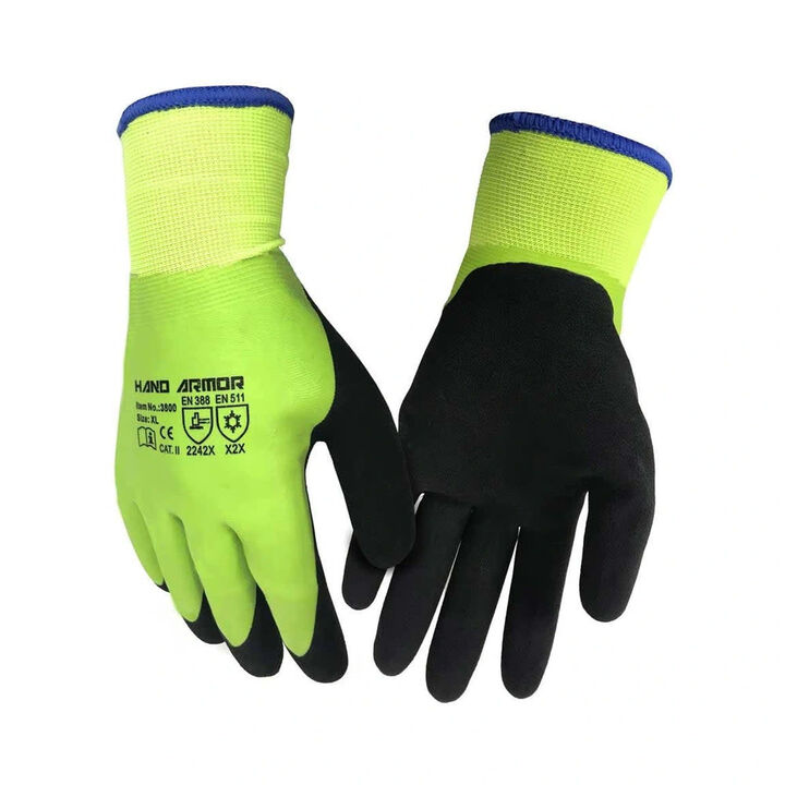 Hand Armor Latex Coated Insulated Gloves Green and Black Large