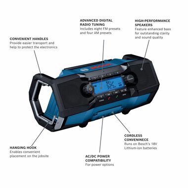 Bosch 18V Compact Jobsite Radio with Bluetooth 5.0 (Bare Tool), large image number 1