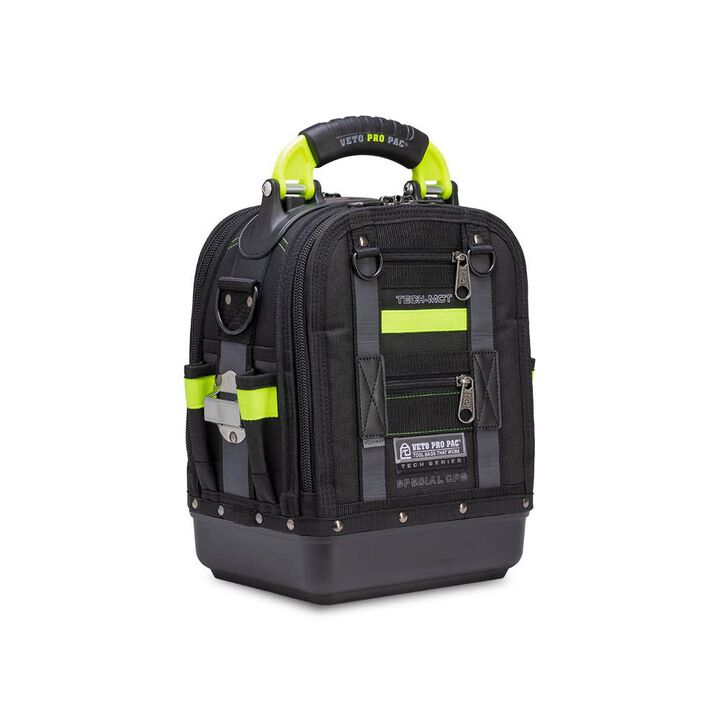 Veto Pro Pac 35 Lbs Medium Zippered Tech Tool Backpack, Black/Hi-Viz Yellow 