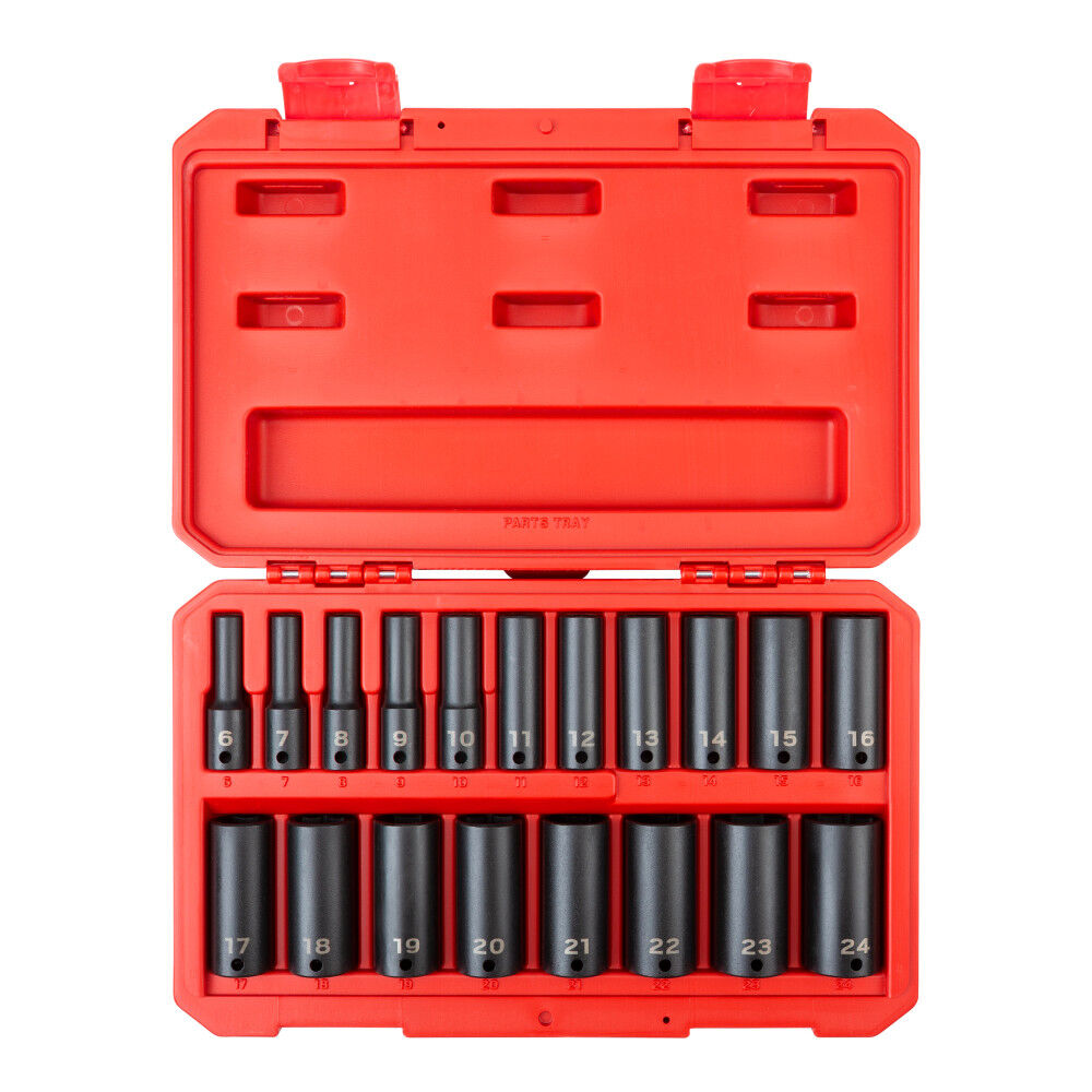 Tekton 3/8 Inch Deep 6 Point Impact Socket Set, Case, 19 Piece (6-24 mm) - SID91303