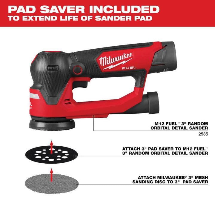 Milwaukee 3 Inch Assorted 80, 120, 180 Grit Mesh Sanding Discs with POWERGRID Tear Resistant Mesh  36 Pack + 3 Pad Savers, large image number 7