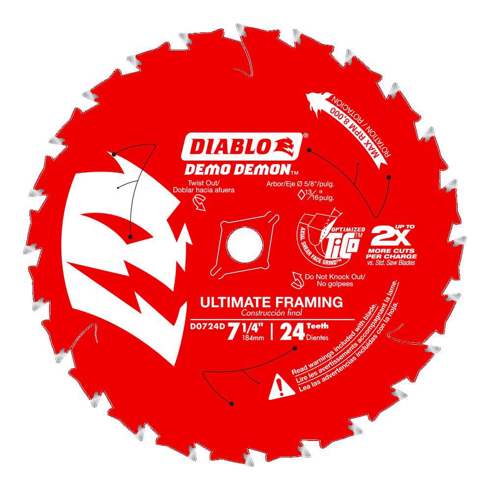 Diablo Tools 7-1/4 inch x 24 Tooth PYR Demo Demon Ultimate Framing Circular Saw Blade with 5/8 inch Diamond Arbor, large image number 1