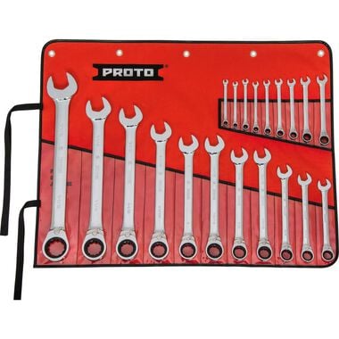 Proto 20 Piece Full Polish Combination Reversible Ratcheting Wrench Set 12 Point