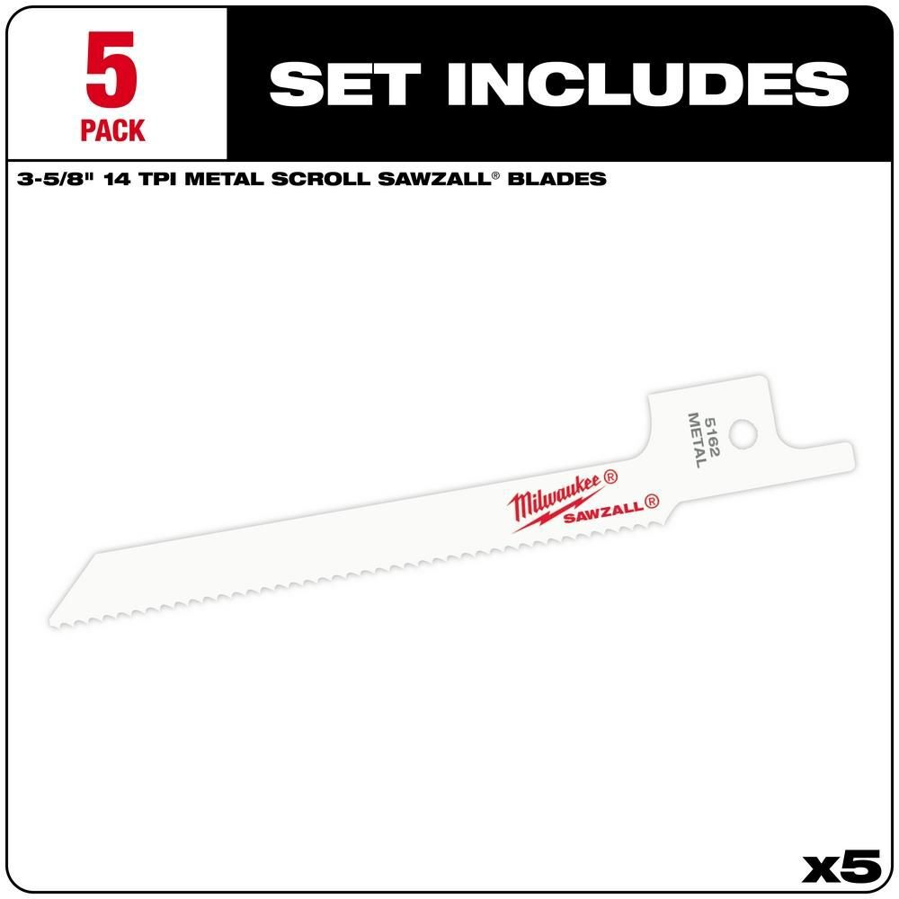 Milwaukee 3-5/8 in. 14 TPI SUPER SAWZALL Blade 5PK, large image number 2