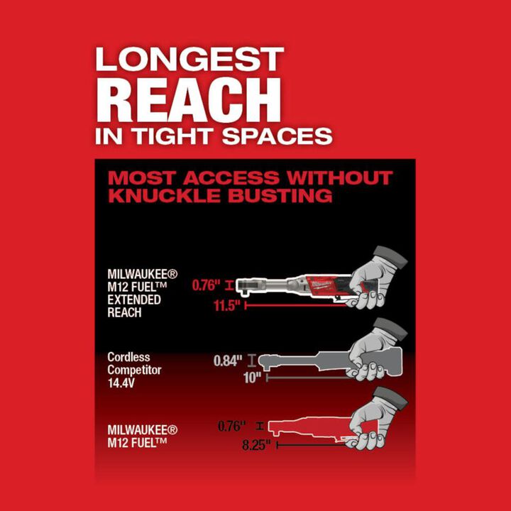 Milwaukee M12 FUEL 3/8 in. Extended Reach Ratchet 1 Battery Kit, large image number 4