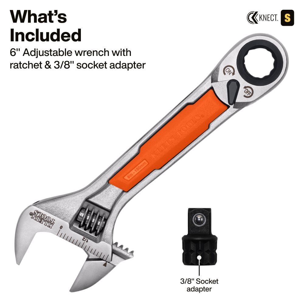 Klein Tools KNECT 6 Inch Adjustable Wrench with Pass-Through Ratchet, large image number 2