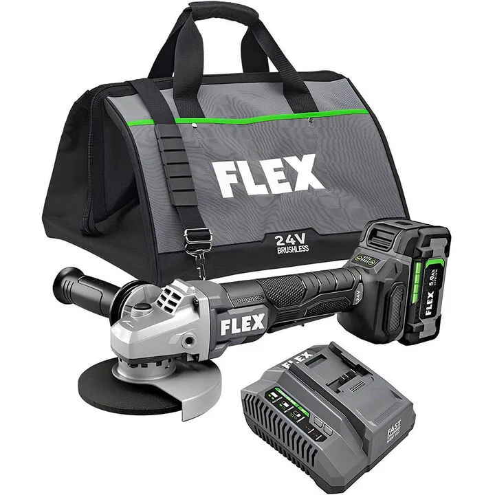 FLEX 24V Cordless 5 Inch Variable Speed Angle Grinder Kit with Paddle Switch
