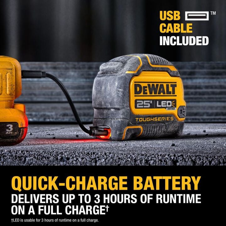 DEWALT 25' Lighted LED Tape Measure, large image number 3
