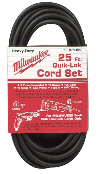 Milwaukee 25 ft. 3-Wire Quik-Lok Cord