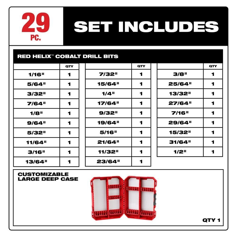 Milwaukee Red Helix Cobalt Drill Bit Set 29pc 48 89 2332 - Image 3