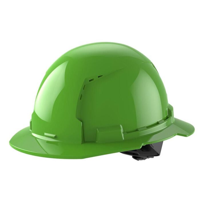 Milwaukee White Full Brim Vented Hard Hat with 4pt Ratcheting Suspension Type 1 Class C Green