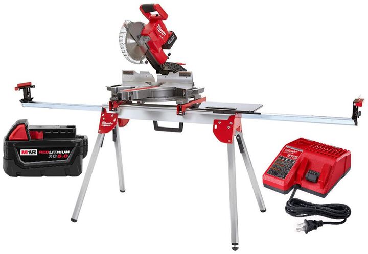 Milwaukee M18 FUEL 7-1/4 Inch Dual Bevel Sliding Compound Miter Saw Kit & Folding Miter Saw Stand Bundle