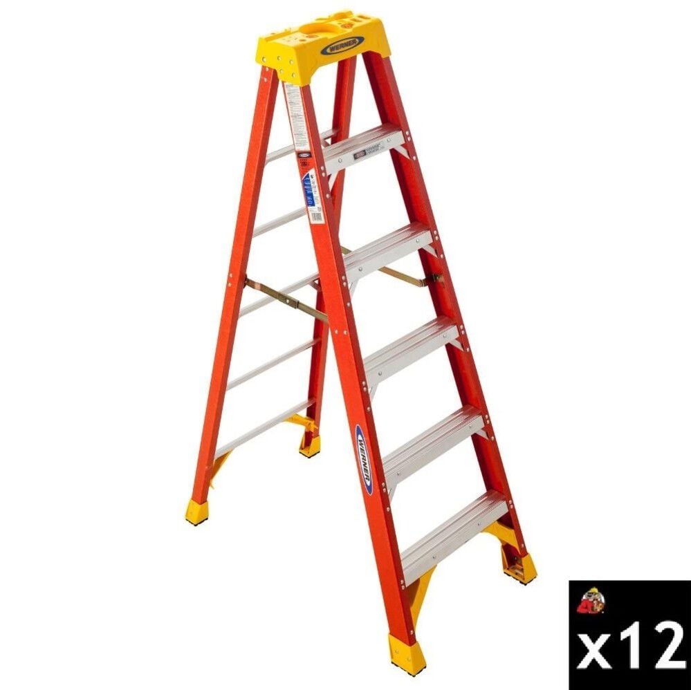 Werner 6ft Type IA Fiberglass Step Ladder, 12 Ladder Bundle – 6206-12
