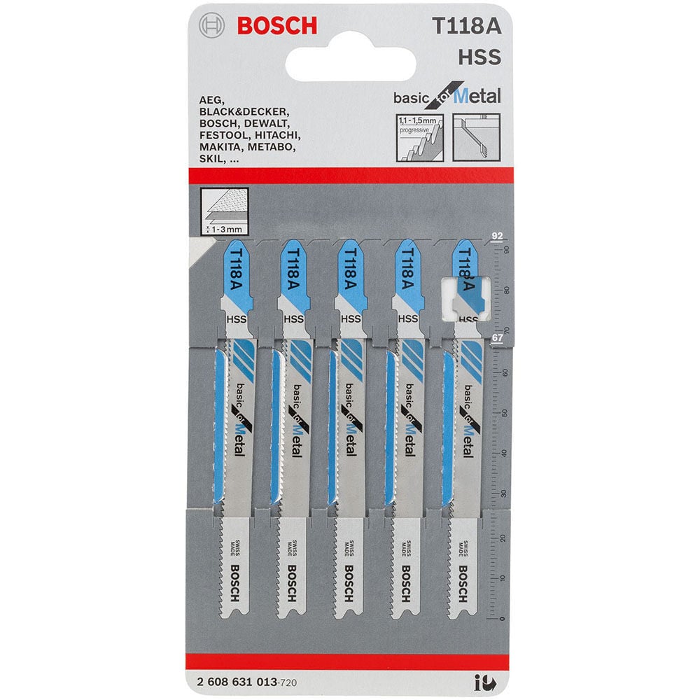 Bosch 3-5/8 Inch 17-24 TPI Basic for Metal T-Shank Jig Saw Blades 5 Piece, large image number 1