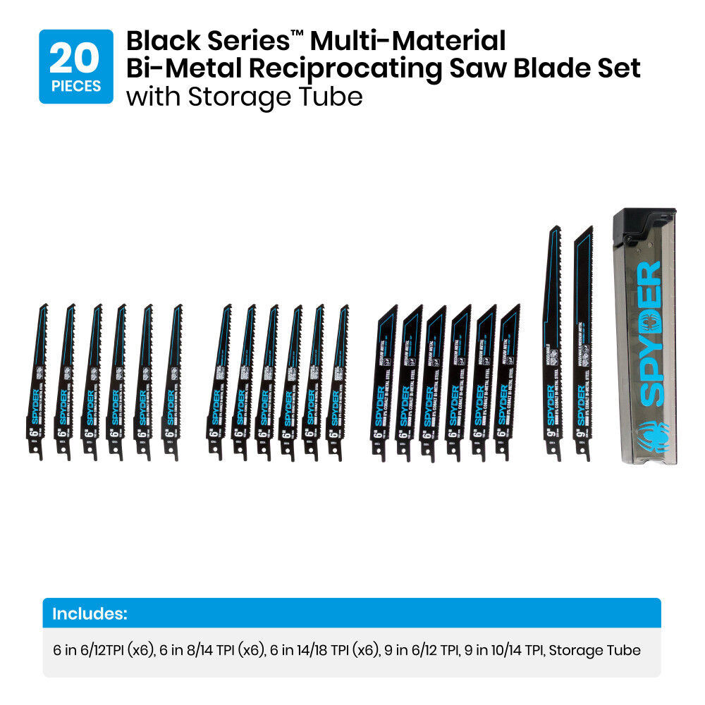 Spyder 20 Pieces 6 & 9 Inch Bi-Metal Reciprocating Blade Set with Case, 6-18 TPI, large image number 5
