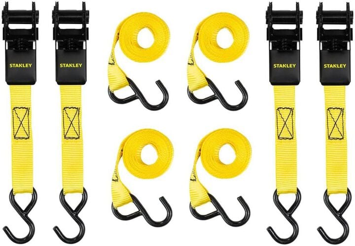 Stanley Ratchet Straps 1in x 10' 900 lb Break Strength Light Cargo Hauling 4pk
