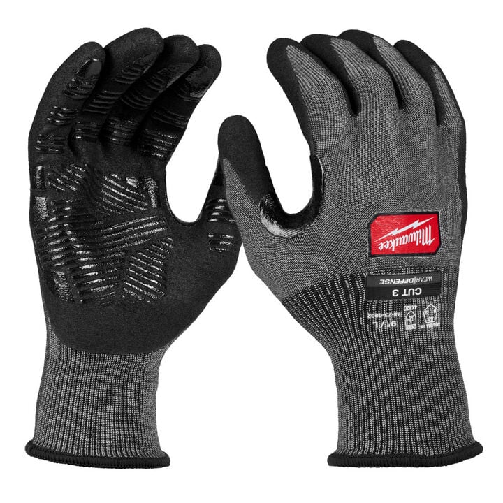 Milwaukee Cut Level 3 High Dexterity Nitrile Dipped Gloves with WEAR-DEFENSE Protection Extra Small