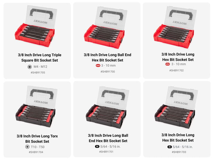 Tekton 3/8 Inch Long Bits with Stacking Organizer, 1/8-3/8 Inch, 3-10 mm, 56 Pieces, large image number 1