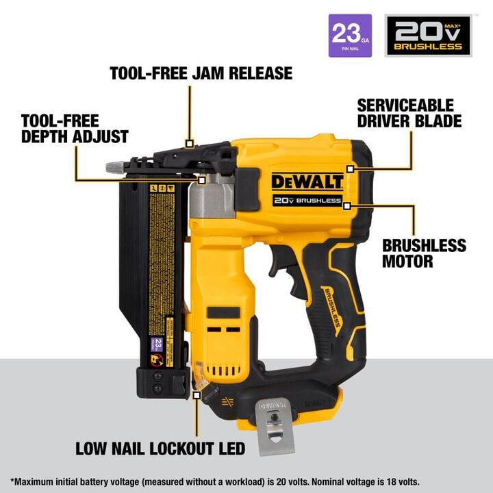 DEWALT ATOMIC Compact Series 20V MAX Pin Nailer 23 Gauge (Bare Tool), large image number 10
